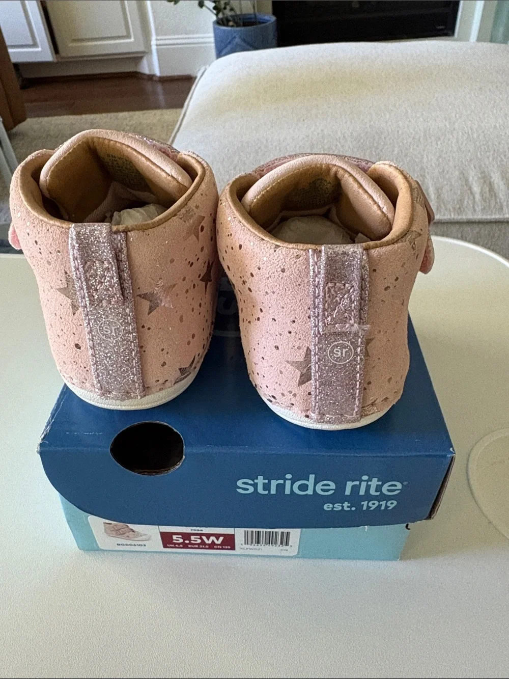 Stride Rite Pink Glitter Star Double-Strap Baby Sneakers